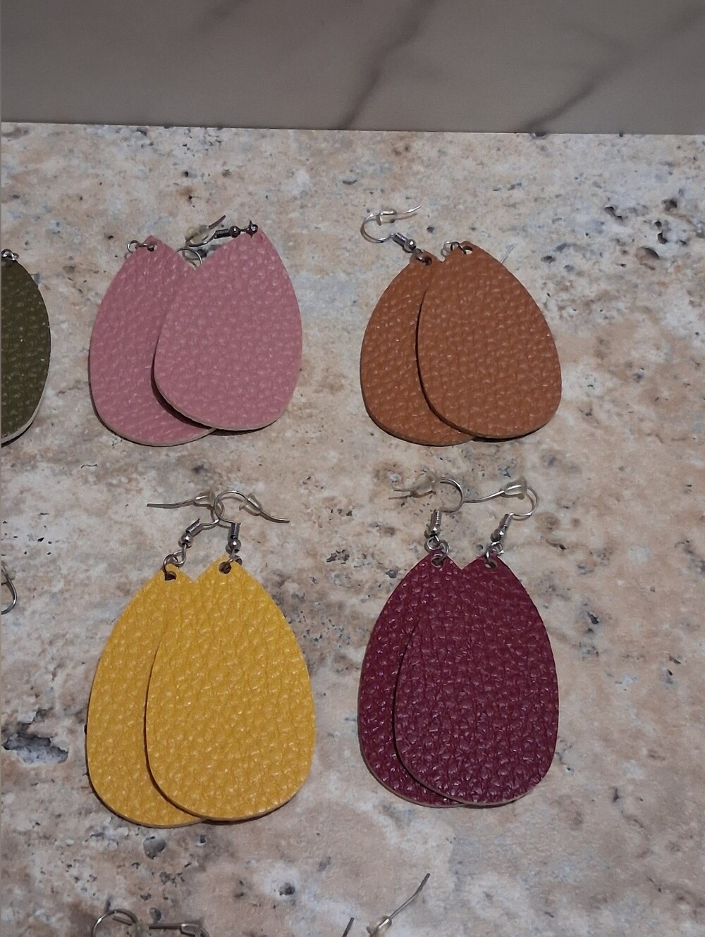 11 Pairs Assorted Teardrop Faux Leather Dangle Earrings - Multi Color Pack - Picture 9 of 9
